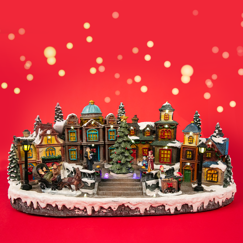 Firebrick Christmas Light Up Village Scene 42x26.5x32.5cm Christmas