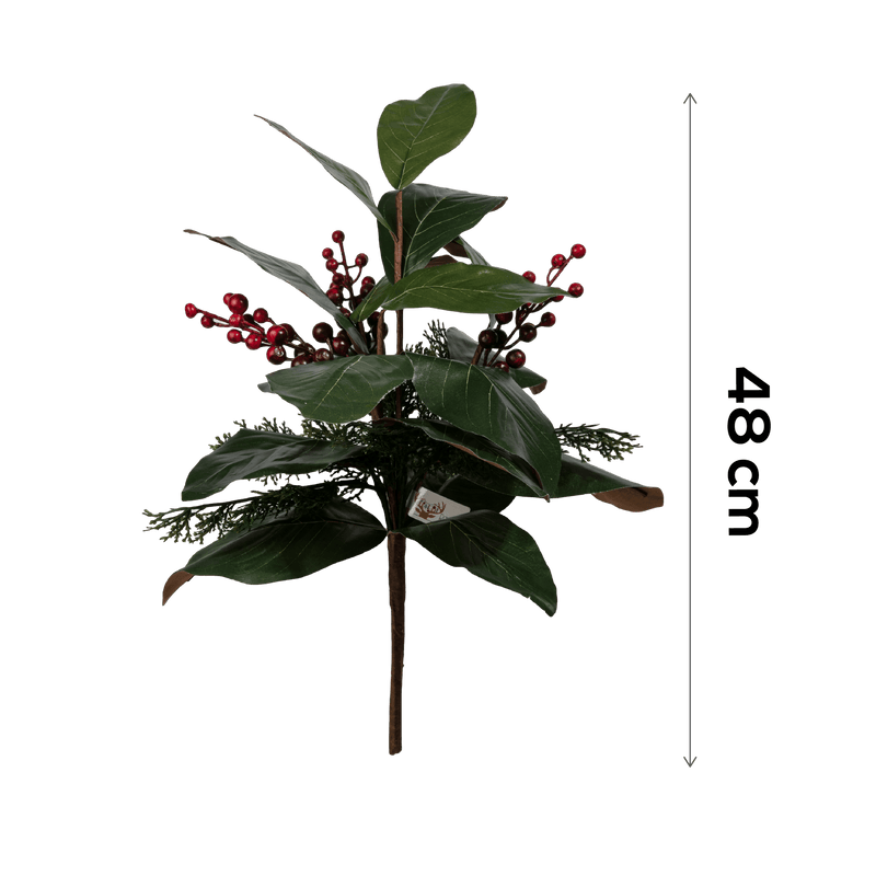 Black Christmas Magnolia Leaves Bunch with Red Berries 48cm Christmas