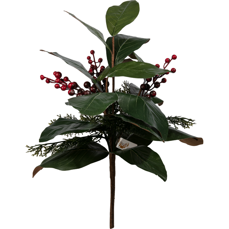 Dark Slate Gray Christmas Magnolia Leaves Bunch with Red Berries 48cm Christmas