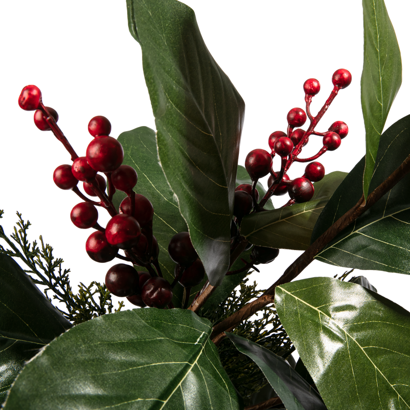 Dark Slate Gray Christmas Magnolia Leaves Bunch with Red Berries 48cm Christmas