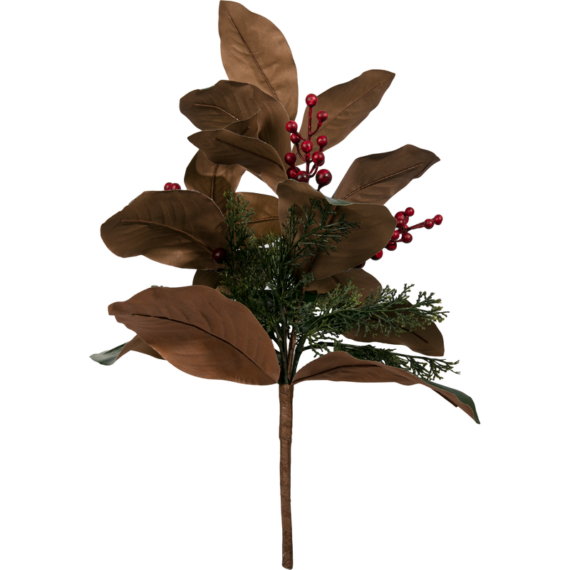 Dark Slate Gray Christmas Magnolia Leaves Bunch with Red Berries 48cm Christmas