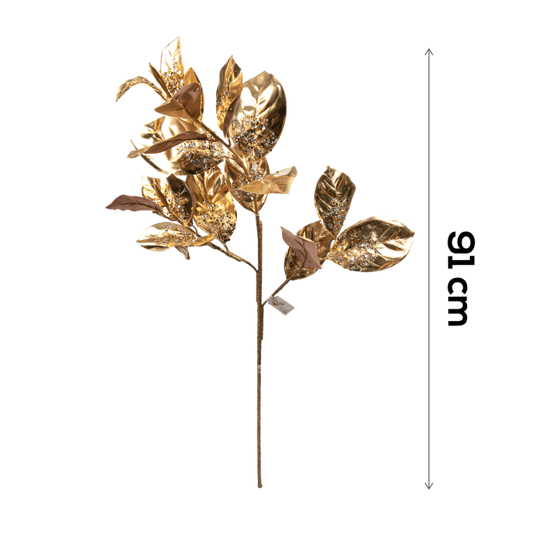 Sienna Christmas Magnolia Leaf with Gold Stem 91cm Christmas