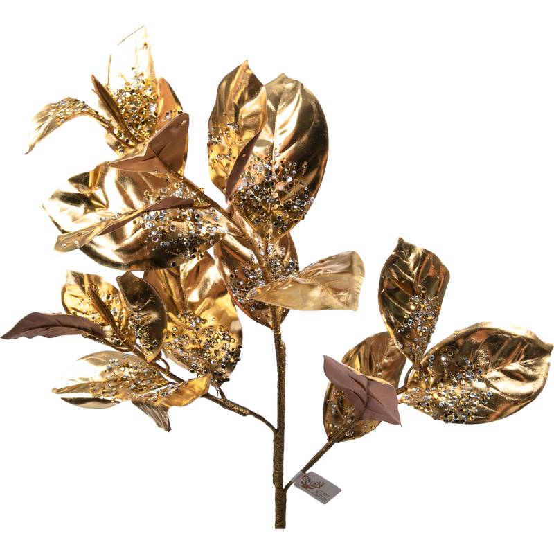 Sienna Christmas Magnolia Leaf with Gold Stem 91cm Christmas