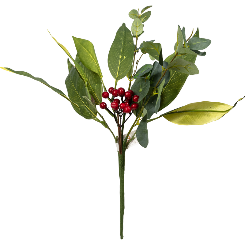 Dark Olive Green Christmas Red Berries with Leaves Spray 41cm Christmas