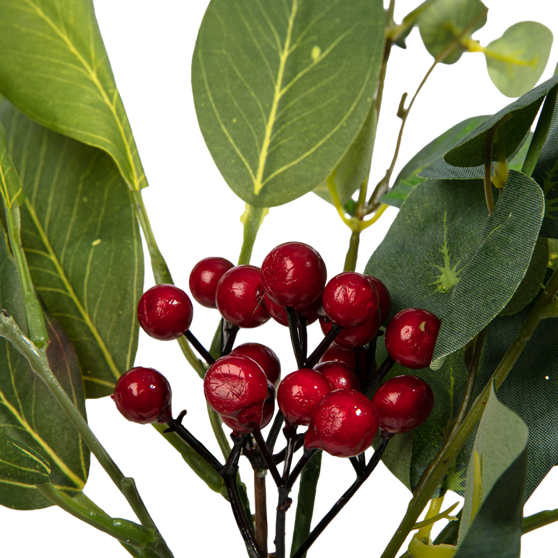 Dark Olive Green Christmas Red Berries with Leaves Spray 41cm Christmas