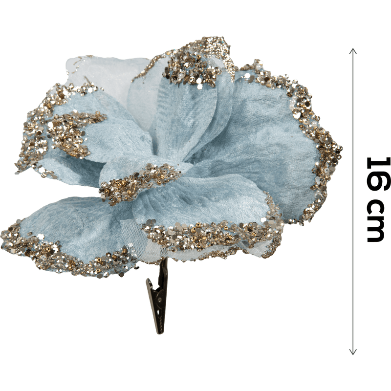 Dark Gray Christmas Pale Blue Flower with Clip 16cm Christmas