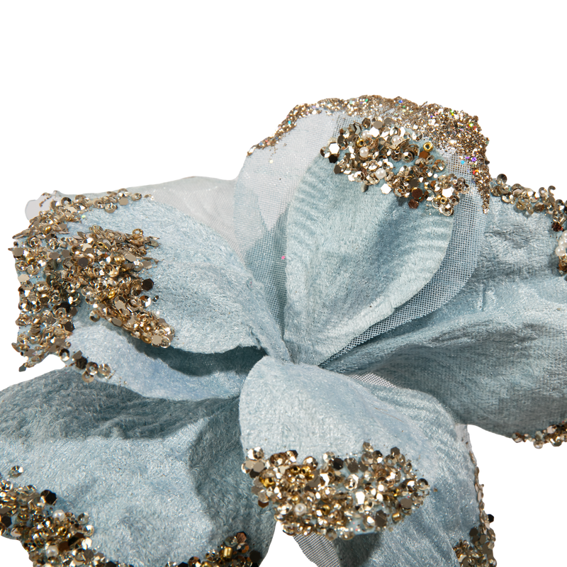 Dark Gray Christmas Pale Blue Flower with Clip 16cm Christmas