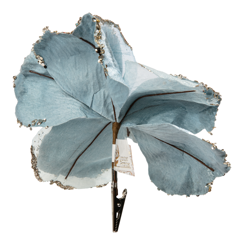 Light Slate Gray Christmas Pale Blue Flower with Clip 16cm Christmas