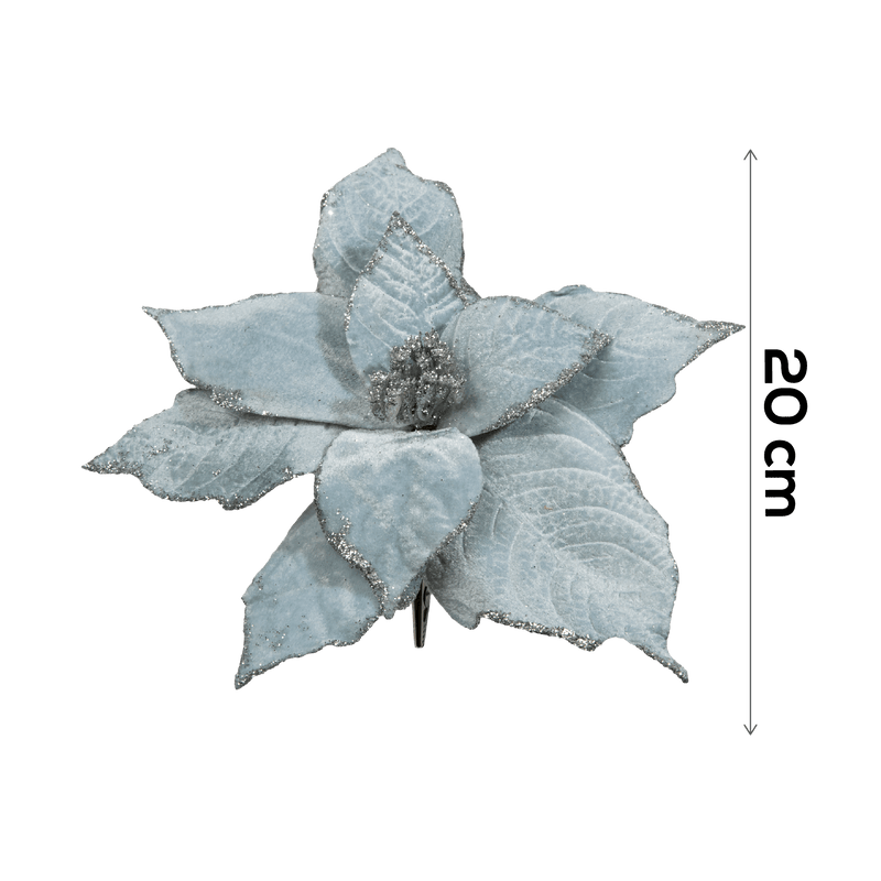 Dark Gray Christmas Poinsettia with Clip Pale Blue 20cm Christmas