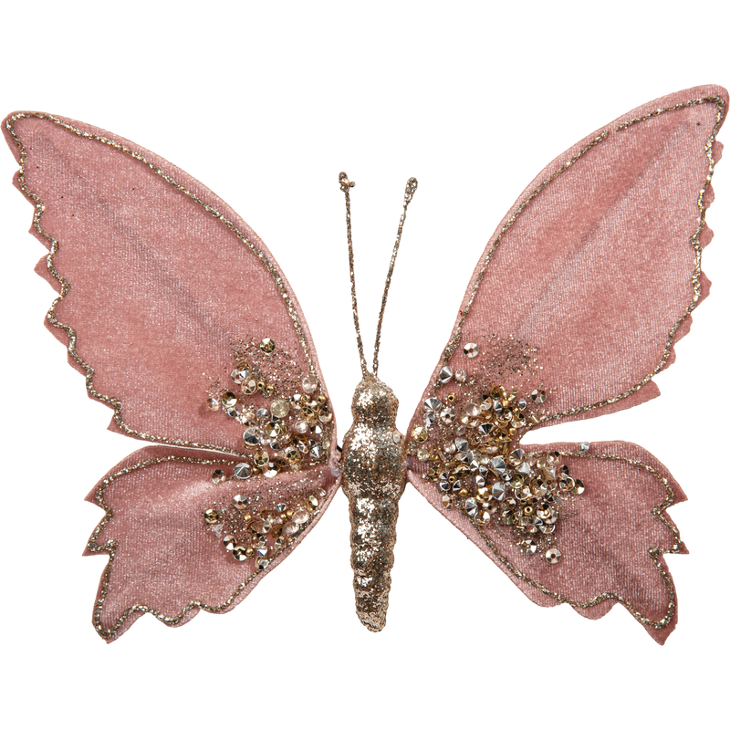 Rosy Brown Christmas Dusty Pink Butterfly with Clip 20x16cm Christmas