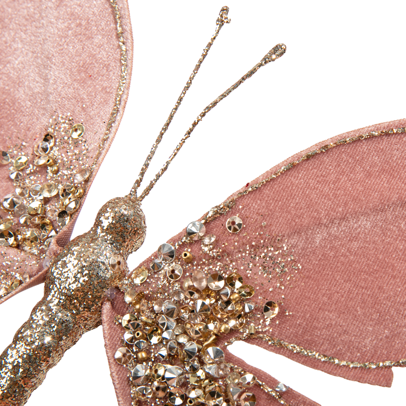 Rosy Brown Christmas Dusty Pink Butterfly with Clip 20x16cm Christmas