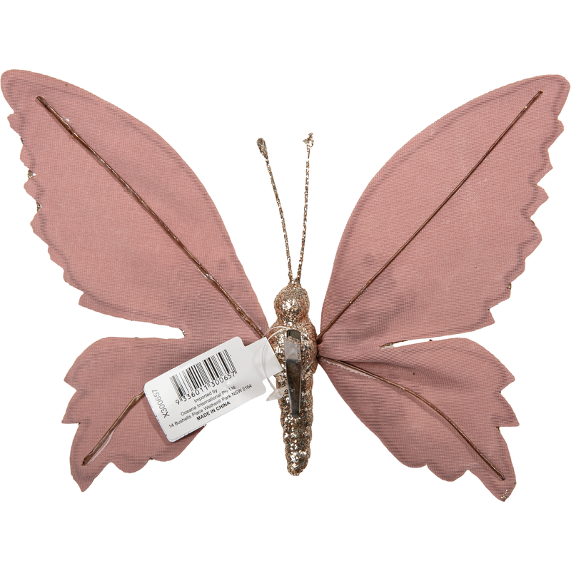 Rosy Brown Christmas Dusty Pink Butterfly with Clip 20x16cm Christmas