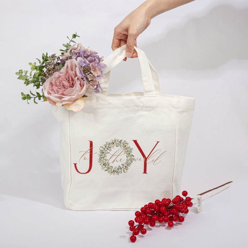 Light Gray Christmas Joy to the World Tote Bag 25x12x28cm Christmas