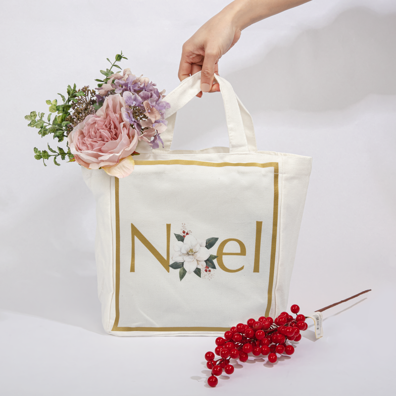 Light Gray Christmas Noel Cotton Tote Bag 25x12x28cm Christmas