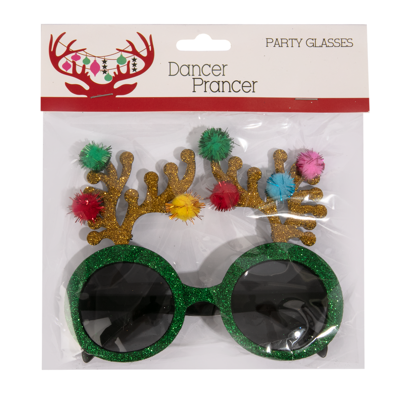 Christmas Pom Pom Antler Novelty Party Glasses (1 Piece)