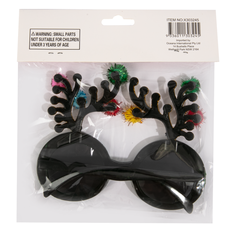 Christmas Pom Pom Antler Novelty Party Glasses (1 Piece)