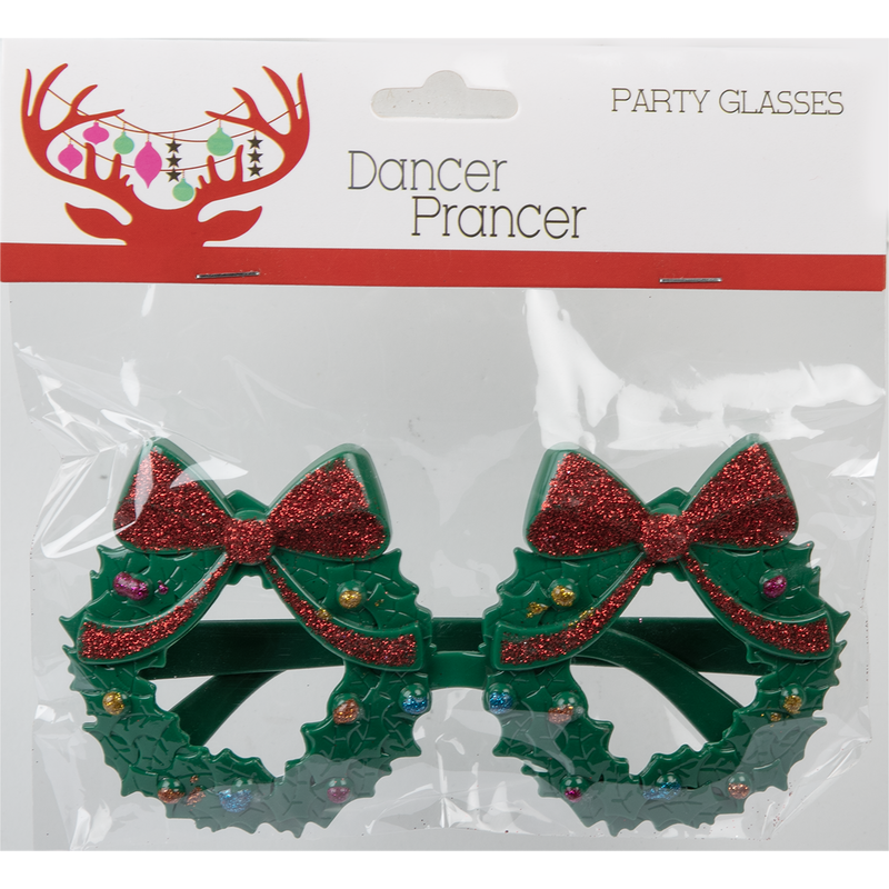Light Gray Christmas Glittered Wreath Novelty Party Glasses 1pc Christmas