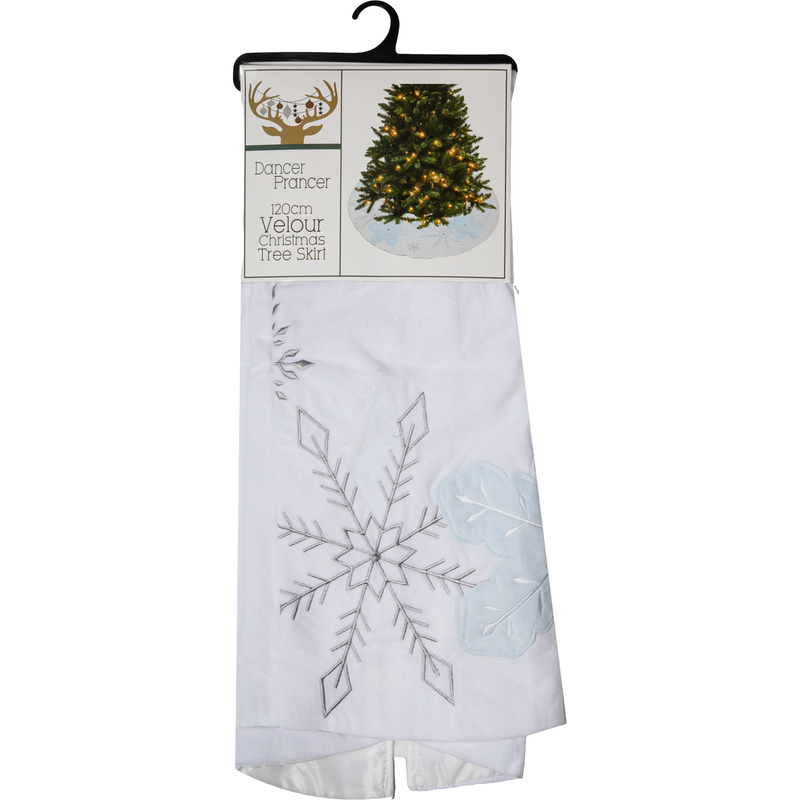Christmas White Snowflake Embroidered Tree Skirt 120cm