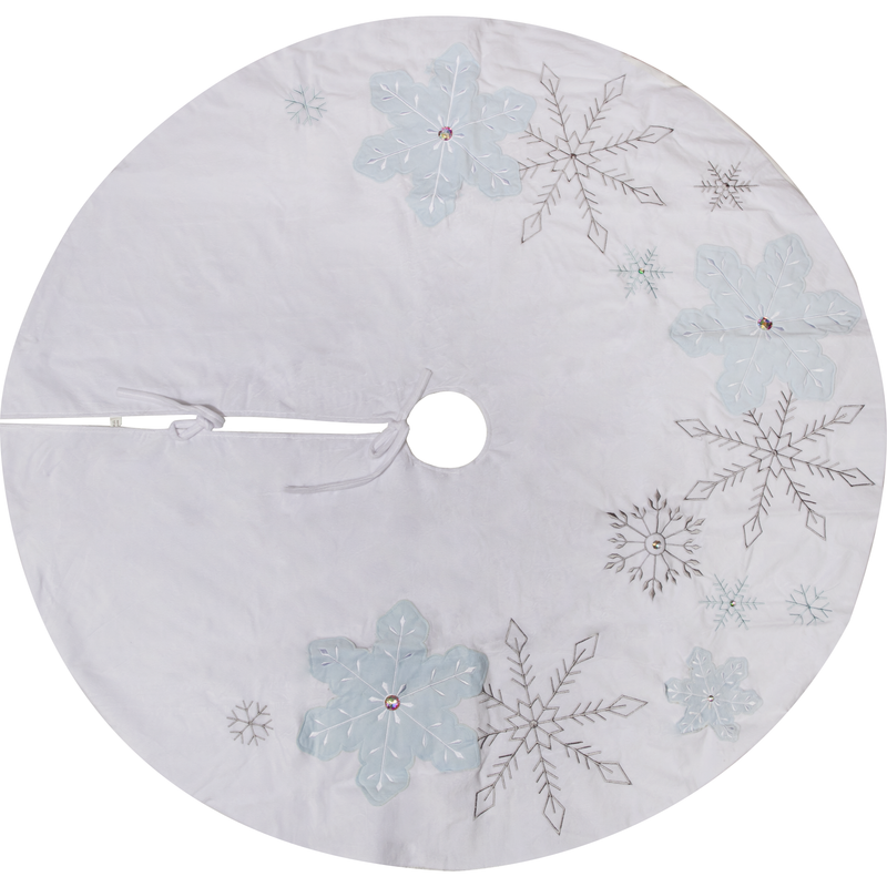 Christmas White Snowflake Embroidered Tree Skirt 120cm