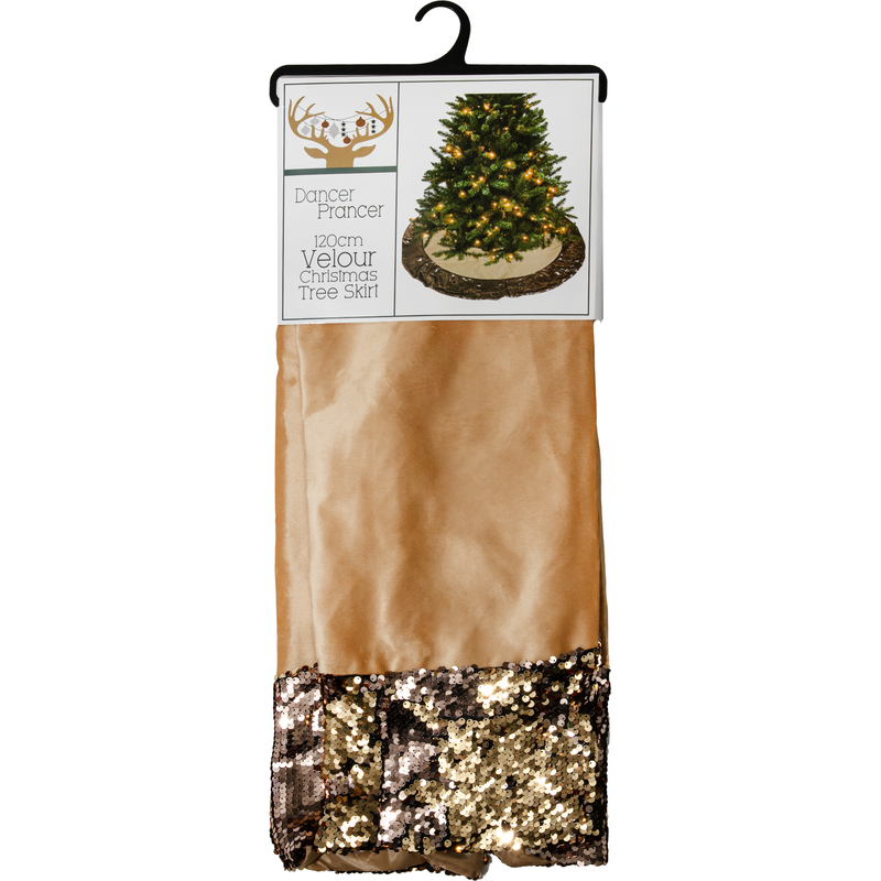 Christmas Gold Velour and Sequin Tree Skirt 120cm