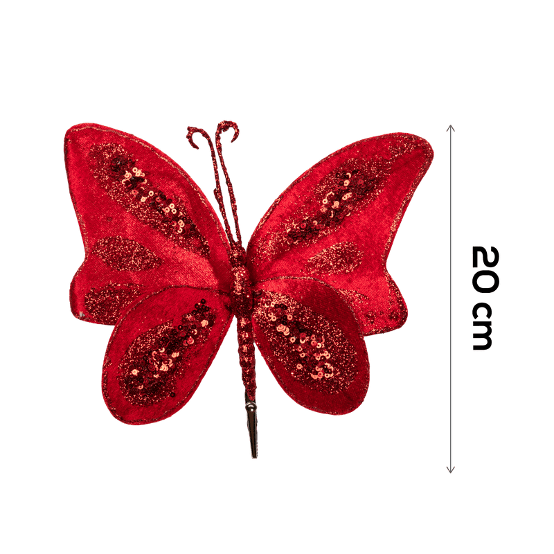 Firebrick Christmas Red Butterfly with Clip 20cm Christmas