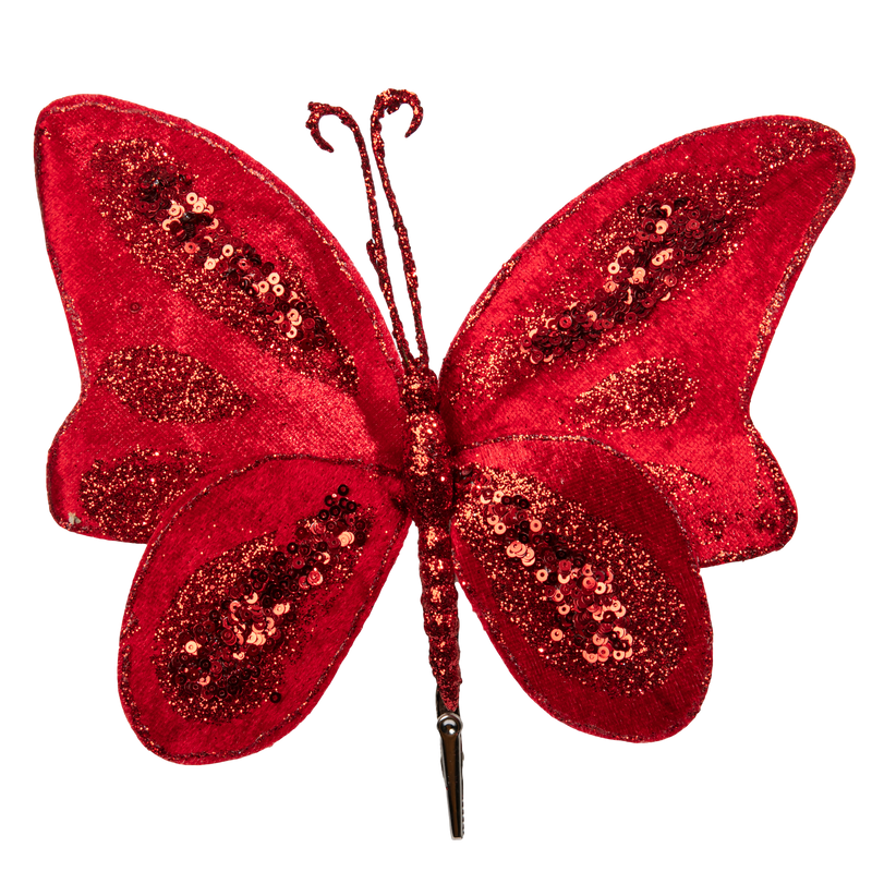 Firebrick Christmas Red Butterfly with Clip 20cm Christmas