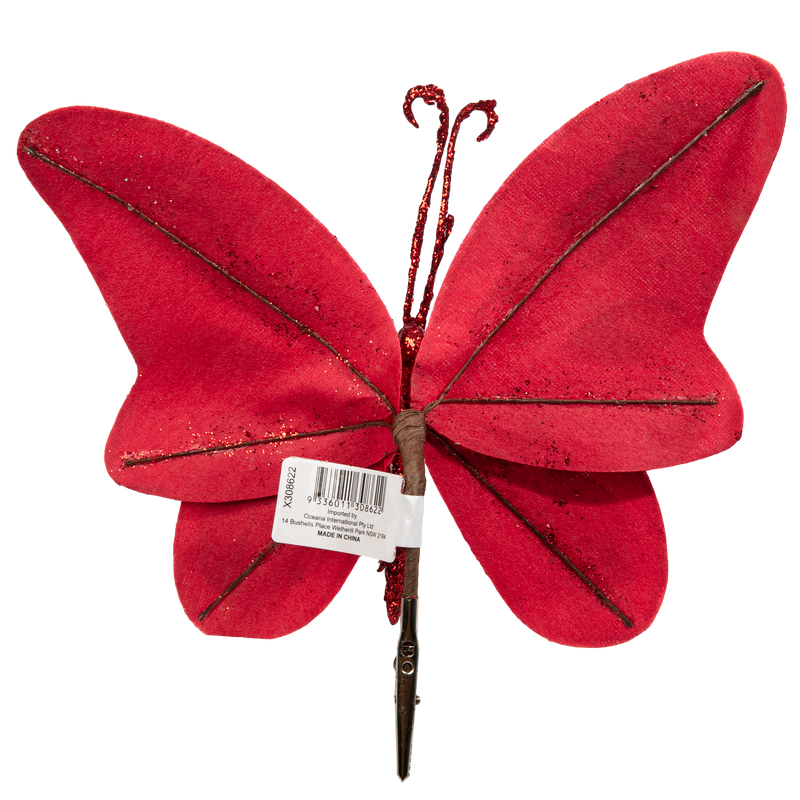 Firebrick Christmas Red Butterfly with Clip 20cm Christmas