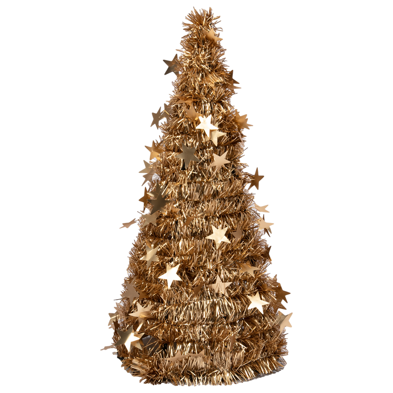 Saddle Brown Christmas Gold Tinsel Table Tree 48cm Christmas