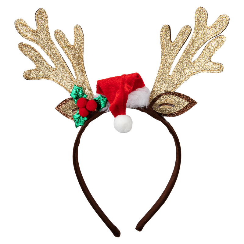 Dark Khaki Christmas Reindeer Antlers Headband with Santa Hat Christmas