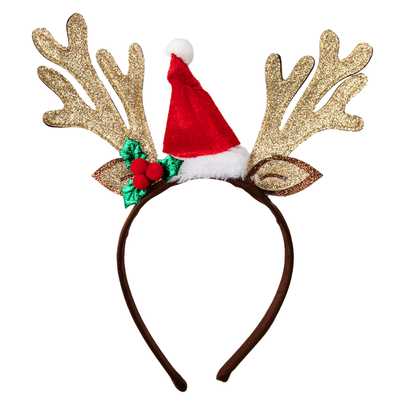 Dark Khaki Christmas Reindeer Antlers Headband with Santa Hat Christmas