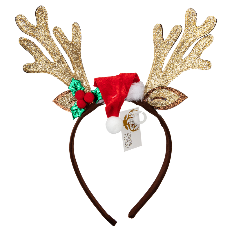 Dark Khaki Christmas Reindeer Antlers Headband with Santa Hat Christmas