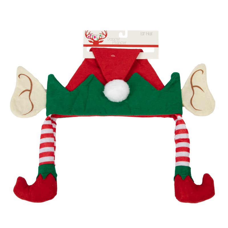 Firebrick Christmas Novelty Elf Hat with Dangling Elf Legs Christmas