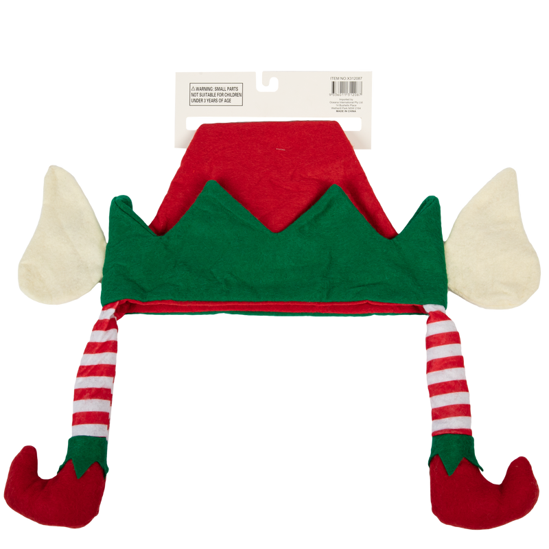 Light Gray Christmas Novelty Elf Hat with Dangling Elf Legs Christmas