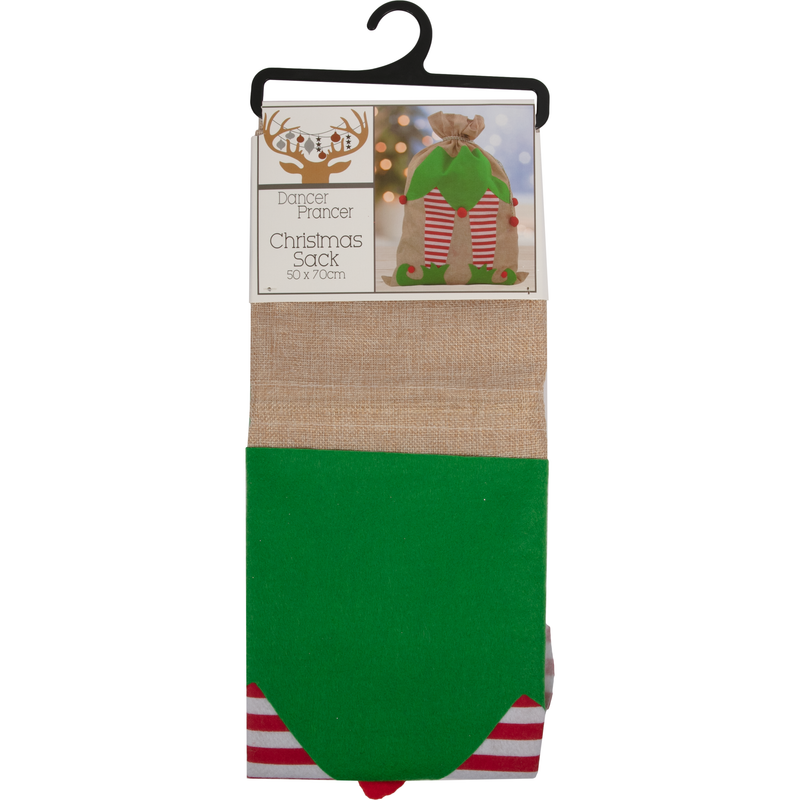 Dark Green Christmas Elf Legs Santa Sack 50x70cm Christmas