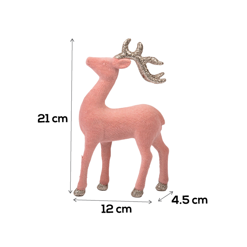 Rosy Brown Christmas Pink Flocked Reindeer with Champagne Glitter Antlers 21cm Christmas