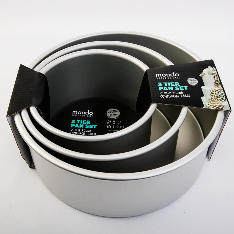 Black Mondo Pro Set Of 3 Round 4" (10Cm) Deep Cake Pans Bakeware