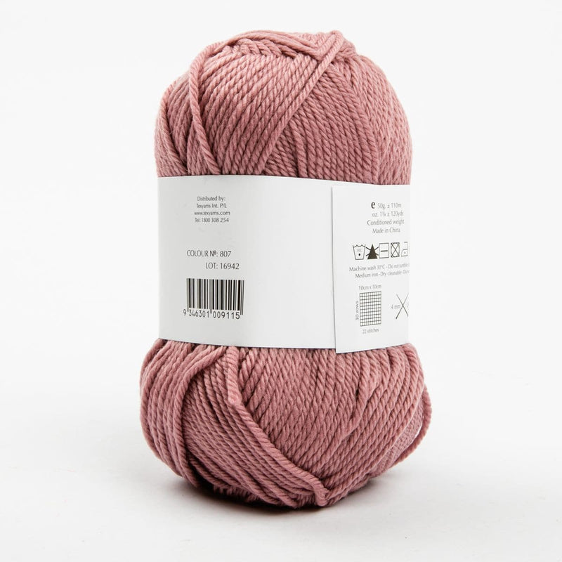 Misty Rose Peppin 8 Ply 100% Australian Fine Merino Wool Superwash 50 Gram Ball - col: 807 Moonstone Knitting and Crochet Yarn