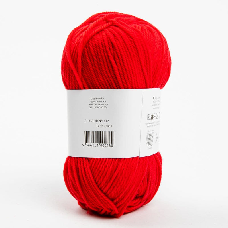 White Smoke Peppin 8 Ply 100% Australian Fine Merino Wool Superwash 50 Gram Ball - col: 812 Cherry Knitting and Crochet Yarn