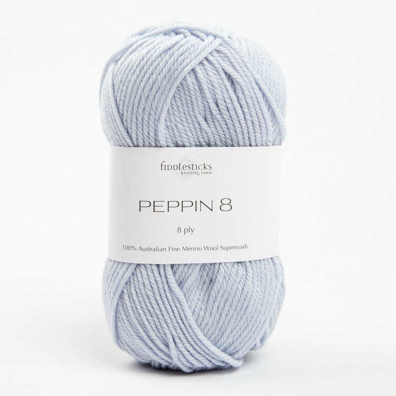 White Smoke Peppin 8 Ply 100% Australian Fine Merino Wool Superwash 50 Gram Ball - col: 815 Ice Blue Knitting and Crochet Yarn