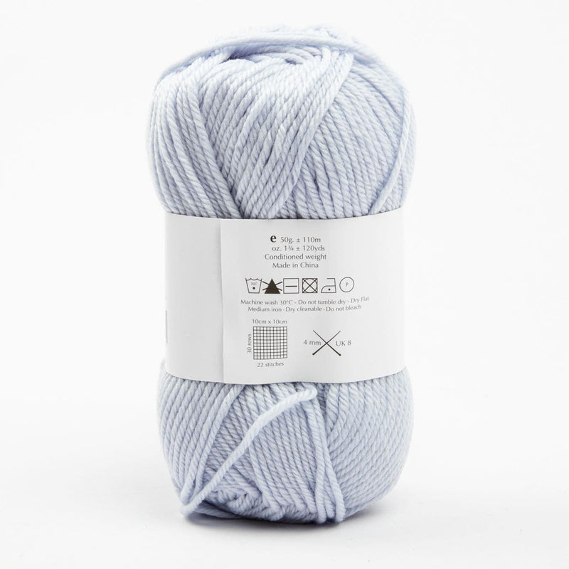 White Smoke Peppin 8 Ply 100% Australian Fine Merino Wool Superwash 50 Gram Ball - col: 815 Ice Blue Knitting and Crochet Yarn