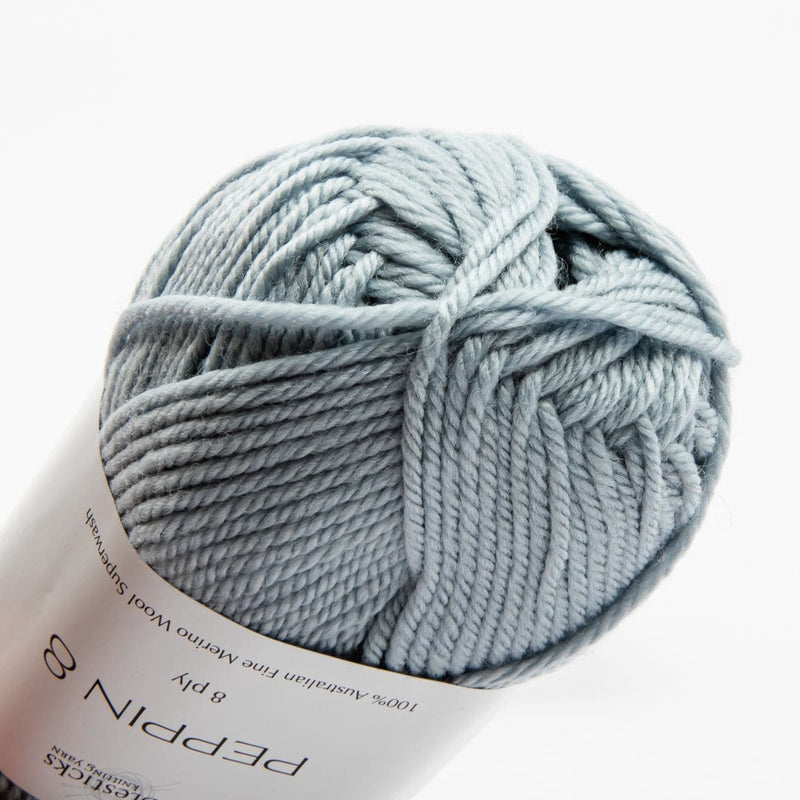 Light Gray Peppin 8 Ply 100% Australian Fine Merino Wool Superwash 50 Gram Ball - col: 816 Sky Knitting and Crochet Yarn