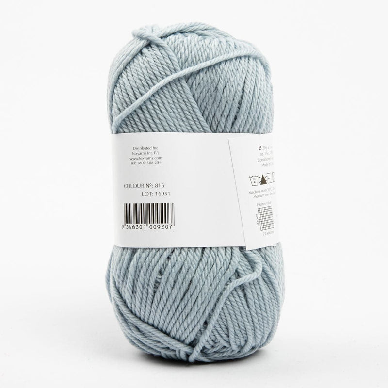 White Smoke Peppin 8 Ply 100% Australian Fine Merino Wool Superwash 50 Gram Ball - col: 816 Sky Knitting and Crochet Yarn