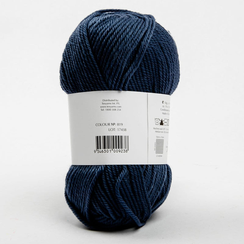 Black Peppin 8 Ply 100% Australian Fine Merino Wool Superwash 50 Gram Ball - Ply 100% Australian Fine Merino Wool Superwash 50 Gram Ball - col: 819 Jeans Knitting and Crochet Yarn