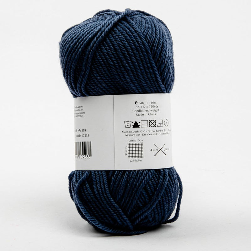 Black Peppin 8 Ply 100% Australian Fine Merino Wool Superwash 50 Gram Ball - Ply 100% Australian Fine Merino Wool Superwash 50 Gram Ball - col: 819 Jeans Knitting and Crochet Yarn