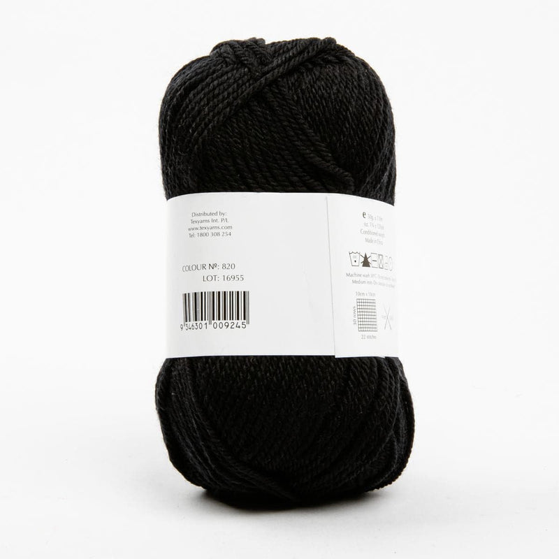 Black Peppin 8 Ply 100% Australian Fine Merino Wool Superwash 50 Gram Ball - Ply 100% Australian Fine Merino Wool Superwash 50 Gram Ball - col: 820 Very Dark Navy Knitting and Crochet Yarn