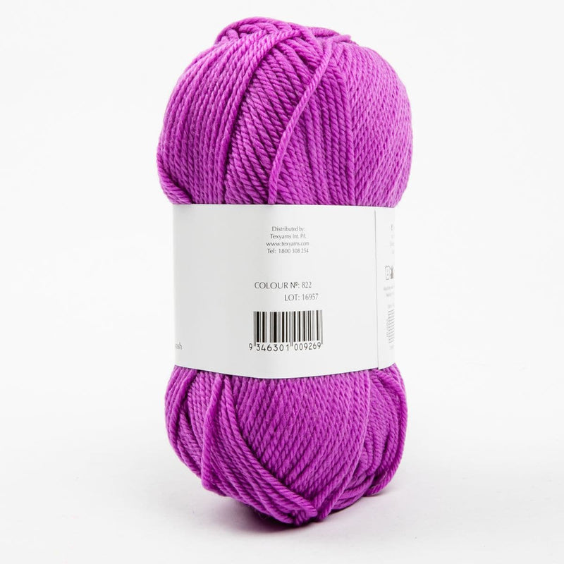 Violet Red Peppin 8 Ply 100% Australian Fine Merino Wool Superwash 50 Gram Ball - col: 822 Violet Knitting and Crochet Yarn