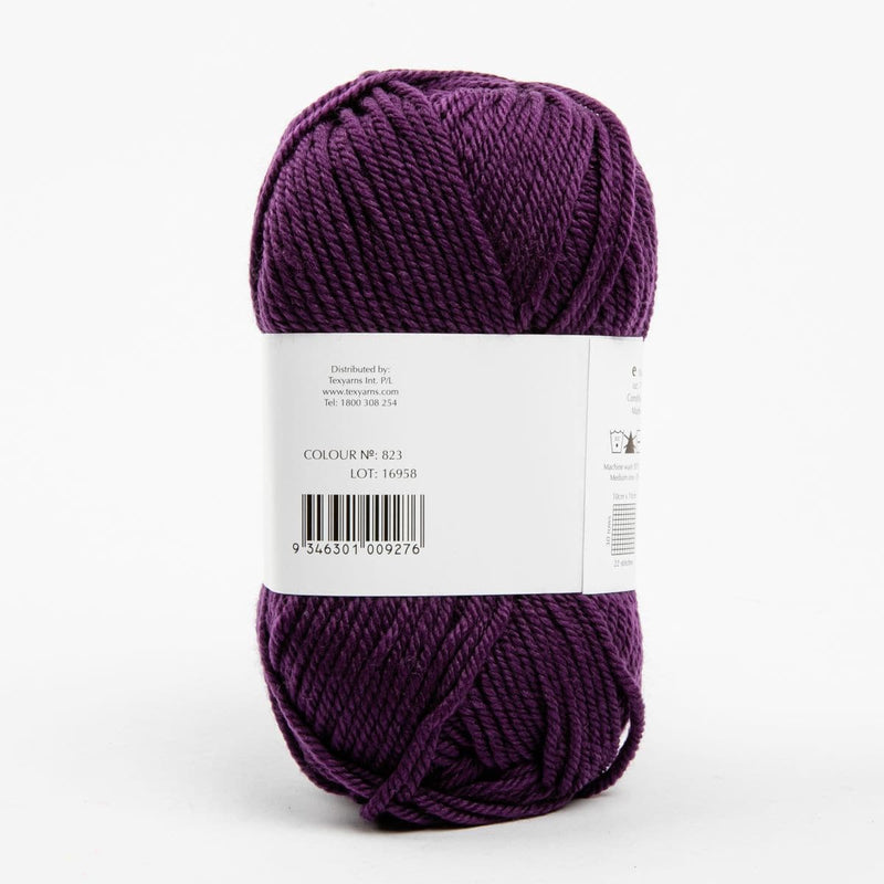 Dark Slate Gray Peppin 8 Ply 100% Australian Fine Merino Wool Superwash 50 Gram Ball - col: 823 Grape Knitting and Crochet Yarn