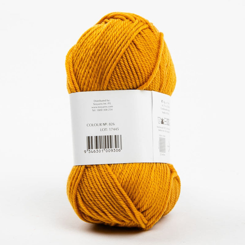 White Smoke Peppin 8 Ply 100% Australian Fine Merino Wool Superwash 50 Gram Ball - col: 826 Mustard Knitting and Crochet Yarn