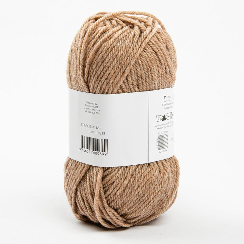 White Smoke Peppin 8 Ply 100% Australian Fine Merino Wool Superwash 50 Gram Ball - col: 835 Stone Knitting and Crochet Yarn