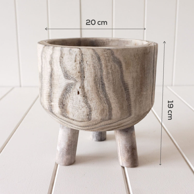 Dim Gray Pot/Planter - Lulu - Timber Small White Wash - 20x19cm Planters